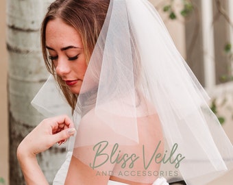 Simple Short Wedding Veil - Shoulder Length Veil - 2 Layer Veil - Sheer Veil - Bridal Veil - Elbow Veil - Fast Shipping!