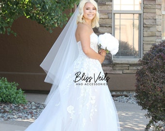 2 Tier Bridal Veil, Blusher Veil,  Cathedral Wedding Veil, Ivory Veil, Chapel Veil, Cut Edge Veil, Sheer Veil, Drop Veil - Fast Shipping!