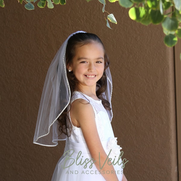 Pearl Rhinestone Communion Veil - Fast Shipping!