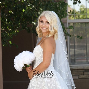 Angel Cut Pearl Edge Wedding Veil, White, Ivory, Fingertip, Cathedral Veil - Fast Shipping!