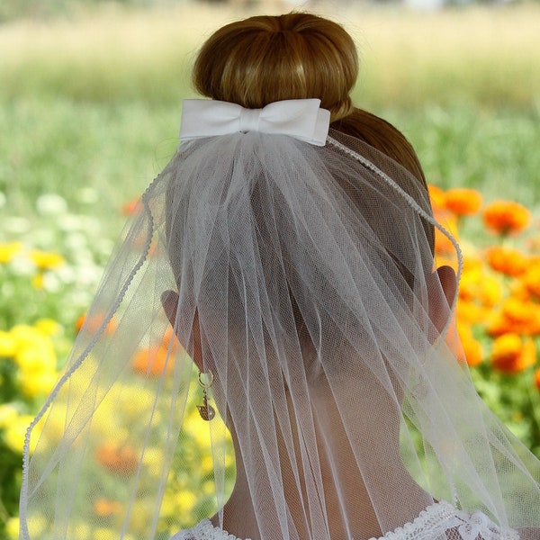 Pearl Communion Veil with Bow - Fast Shipping!