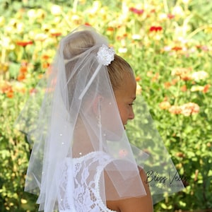 First Communion Veil with Crystals on Floral Headband - Fast Shipping!