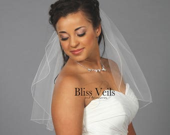 Simple Short Wedding Veil - Shoulder Length Veil - Waist Veil - Pencil Edge Veil - Sheer Veil - Bridal Veil - Elbow Veil - Fast Shipping!