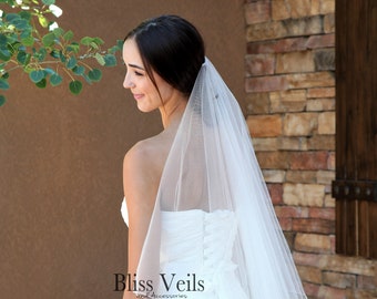 2 Layer Drop Veil, Veil with Blusher, Sheer Pencil Edge Bridal Veil, Fingertip Length Veil, Chapel Veil, Simple Veil, Fast Shipping!