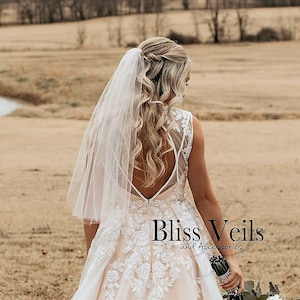 Short Sheer Wedding Veil One Layer Raw Edge Lightweight Modern Style in Waist or Fingertip Length Bridal Veil