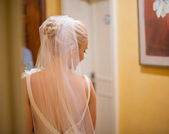 Barely There Soft Tulle Wedding Veil One Tier Veil with Raw Edge:   Ivory, Off White