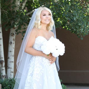 Stunning Waltz Length Angel Cut Veil with Pencil Trim, Ivory Veil, Fingertip Veil, Cascading Veil, Off/Soft White Veil, Floor Veil