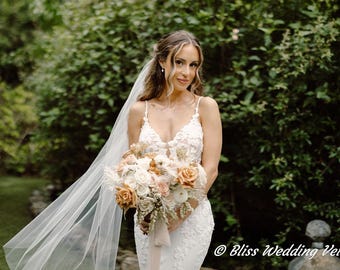 Waltz Length Wedding Veil, Soft Sheer Cut Edge Bridal Veil, Single Tier Mid Length Veil, Light Ivory