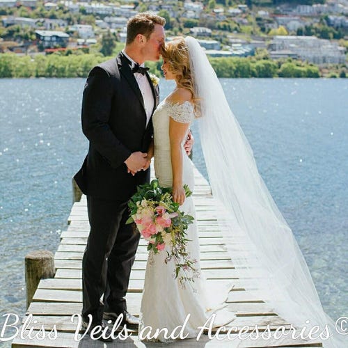 One Layer Chapel Length Veil, Raw Edge Bridal Veil, Ivory Veil, Fingertip Veil, Champagne Veil, Waltz Veil