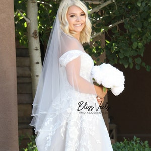 Pearl Beaded Veil 2 Layer Veil Beaded Wedding Veil Ivory Veil Fingertip Veil White Veil Cathedral Veil Fast Shipping image 2