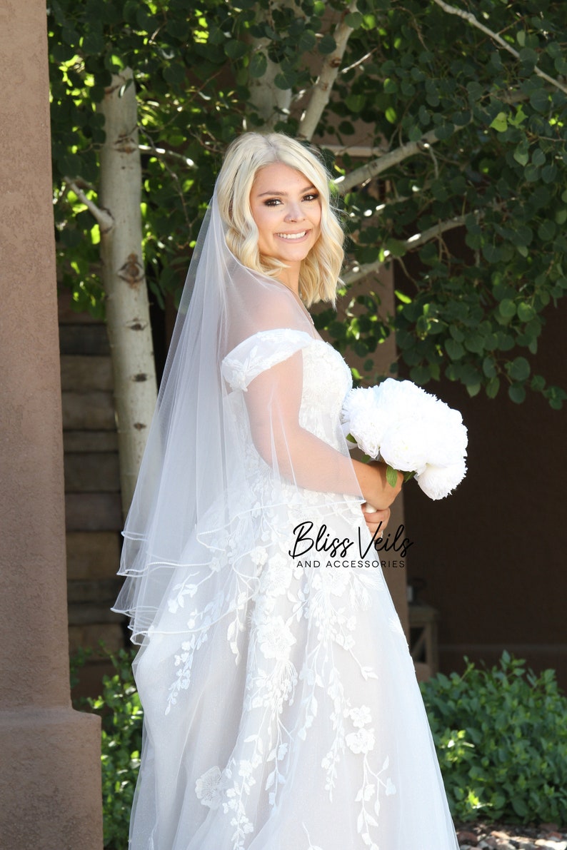 Pearl Beaded Veil 2 Layer Veil Beaded Wedding Veil Ivory Veil Fingertip Veil White Veil Cathedral Veil Fast Shipping image 2