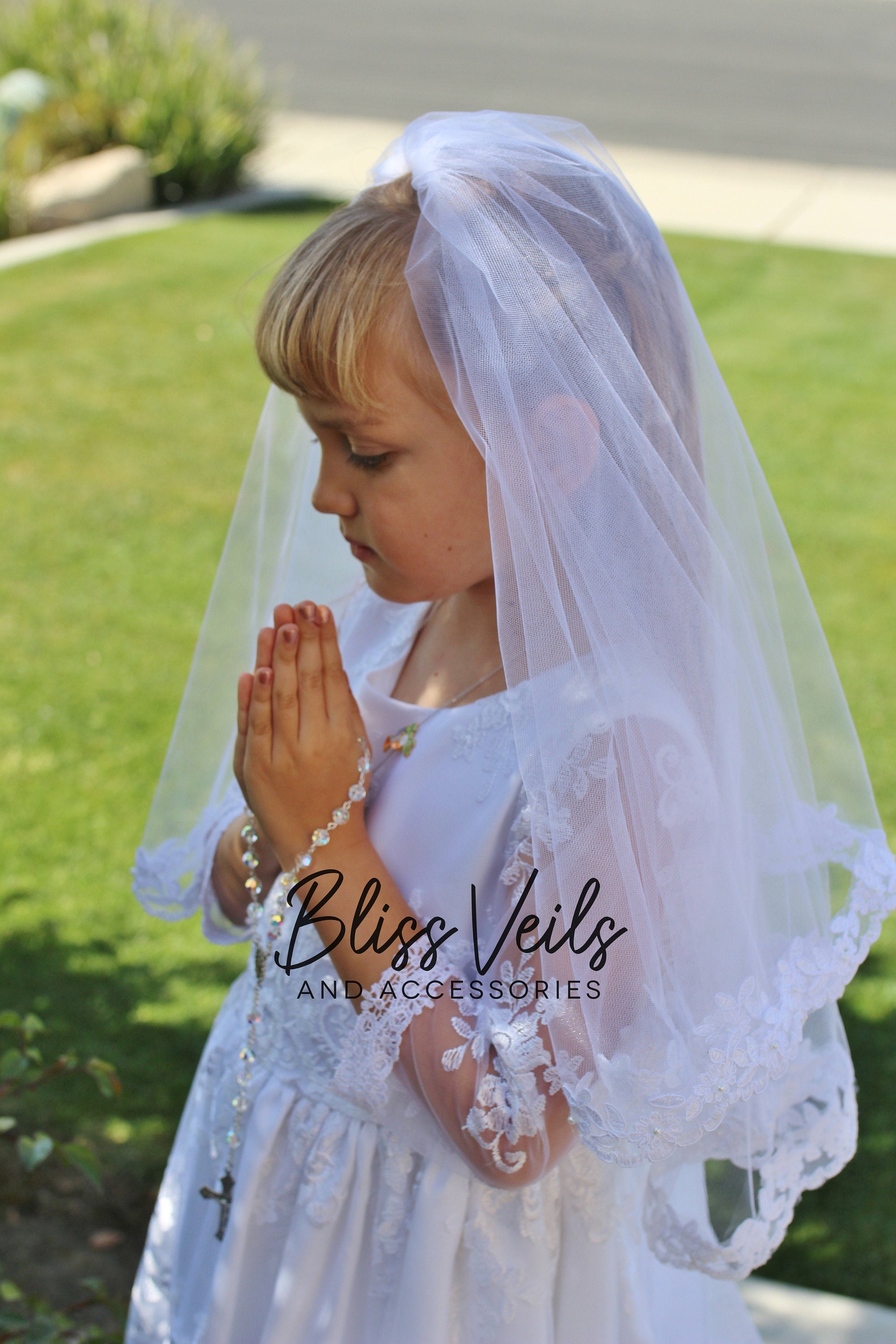 2 Tier Lace First Communion Veil Fast Shipping -  Finland