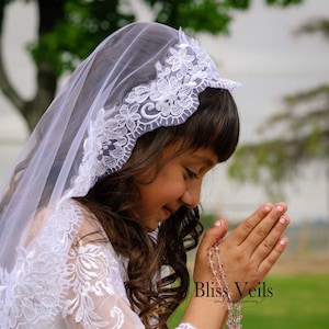 First Communion Lace Mantilla Veil: Spanish Style, Bright White, Off White, Ivory