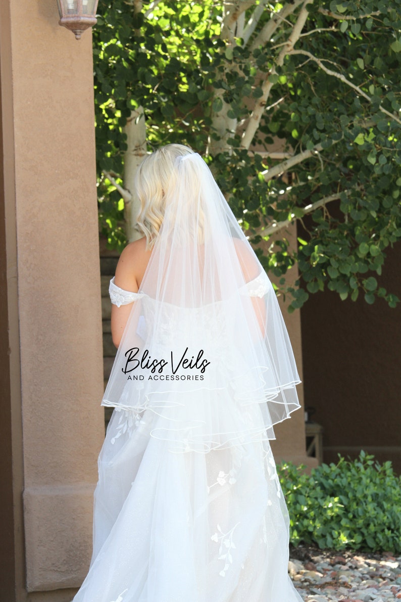 Pearl Beaded Veil 2 Layer Veil Beaded Wedding Veil Ivory Veil Fingertip Veil White Veil Cathedral Veil Fast Shipping image 3