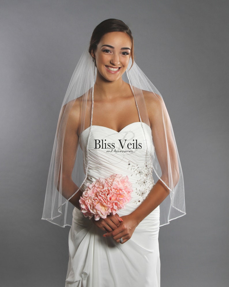 Bridal Veil With Crystals 1 Tier Wedding Veil Available in Etsy