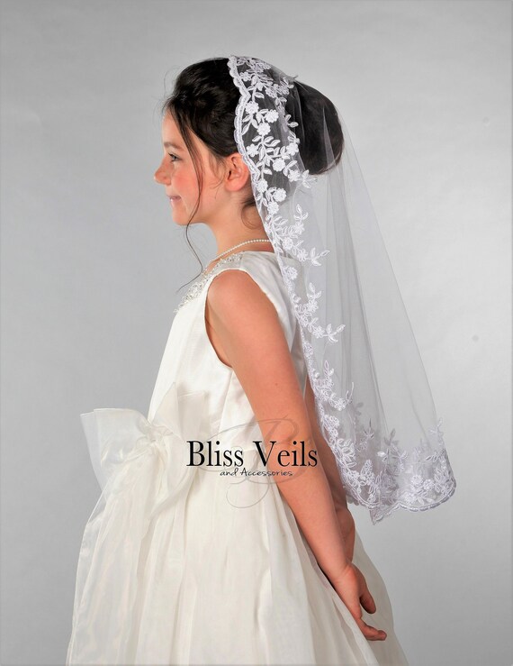 First Communion Mantilla Veil With Lace Edge Several Lengths - Etsy