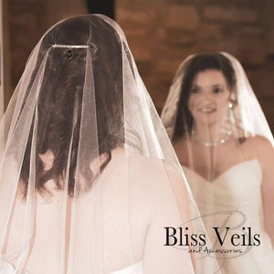 Sheer Veil Drop Wedding Veil Blusher Veil 2 Layer Veil Fingertip Length Veil Cathedral Veil Simple Bridal Veil Fast Shipping image 2