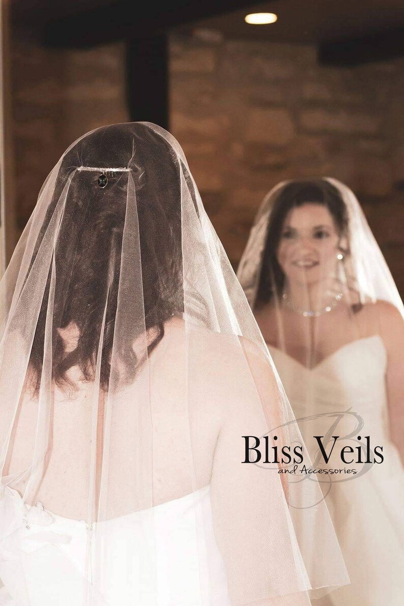 Sheer Veil Drop Wedding Veil Blusher Veil 2 Layer Veil Fingertip Length Veil Cathedral Veil Simple Bridal Veil Fast Shipping image 2