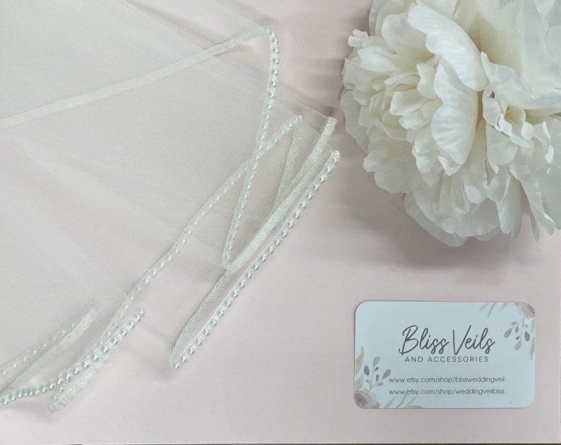 Pearl Beaded Veil 2 Layer Veil Beaded Wedding Veil Ivory Veil Fingertip Veil White Veil Cathedral Veil Fast Shipping image 7