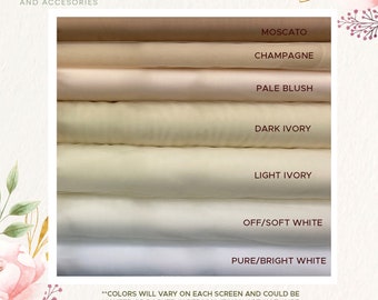 Wedding Veil Color Swatches - White, Off White, Light Ivory, Dark Ivory, Pale Blush, Champagne, Moscato