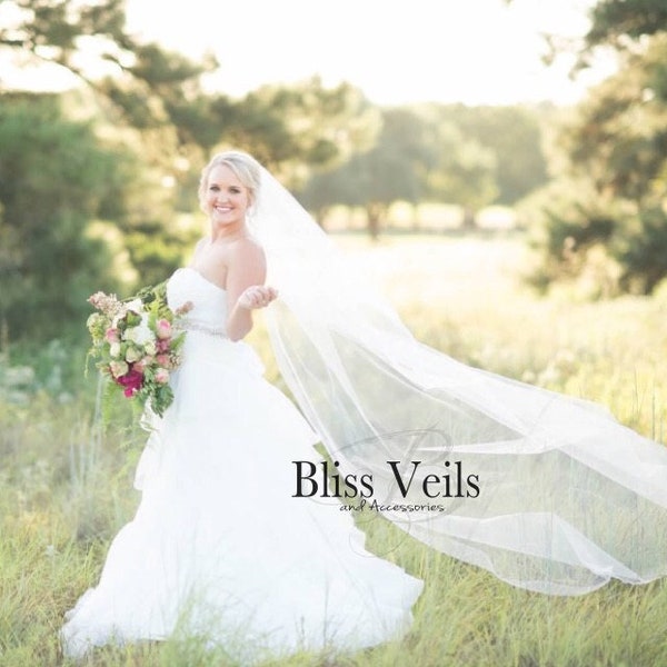 One Layer Veil, Chapel Length Veil, Ivory Bridal Veil, Fingertip Veil, Blush Veil, Pencil Edge Veil, Classic Wedding Veil