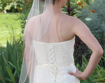 Pencil Edge Drop Veil: Single Layer Wedding Veil, Fingertip to Cathedral Length