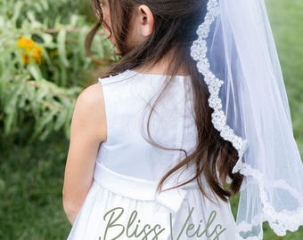 Holy Communion Lace Edge Veil - One Tier, Soft Tulle