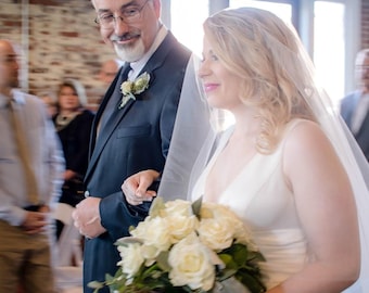 Two Layer Drop Wedding Veil with Blusher, Soft Tulle Cut Edge Bridal Veil