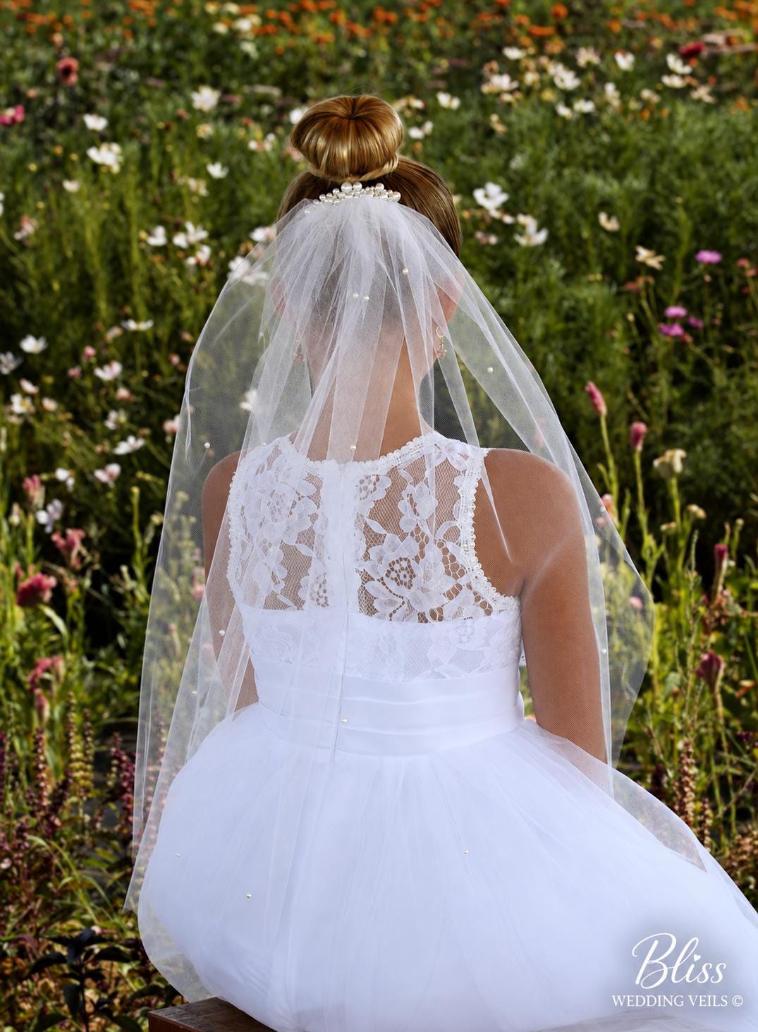 First Communion Veil: Pearl Comb, Raw Edge, One Layer Design