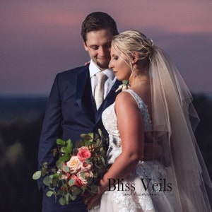 Two-Layer Wedding Veil: Raw Cut Edge Tulle Blusher, Fingertip to Chapel Length