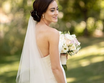 Soft Drop Wedding Veil, Simple Elegant Veil, 2 Tier Veil, Veil With Blusher, Fingertip Veil, Waltz Veil, Cathedral Veil
