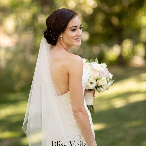 Soft Drop Wedding Veil, Two-Tier Bridal Veil with Blusher, Fingertip to Cathedral Length