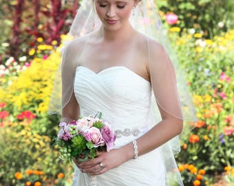 Waterfall Wedding Veil: Pencil Edge, Fingertip Length