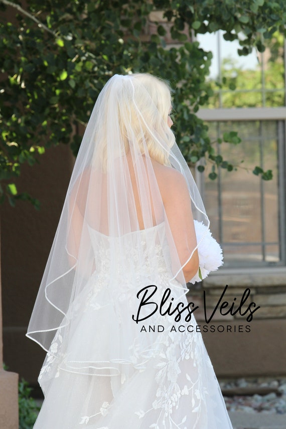 Alie Street Cut Edge Wedding Veil Long (Ivory White)