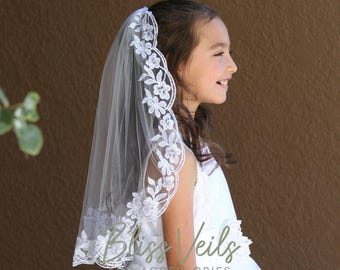 Lace Edge First Communion Veil: Soft One Layer Holy CommunionVeil