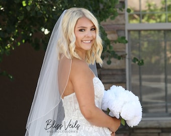 Angel Cut Veil Wedding Veil, Cascade Veil, Ivory Bridal Veil, Fingertip Veil, Waltz Veil, Cathedral Length Veil, Pencil Edge Veil