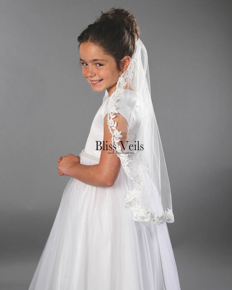 First Communion Veil With Lace Edge Several Lengths & - Etsy