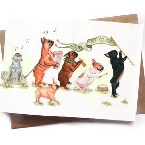 Französische Bulldogge Passende Band Karte - Frenchie Geburtstagskarte - Hundefeier Karte - Lustige Bulldogge Illustration Grüße Bulldogge Liebhaber Karte