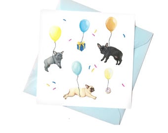French Bulldog Birthday Card: Hand-Painted Balloon Frenchie