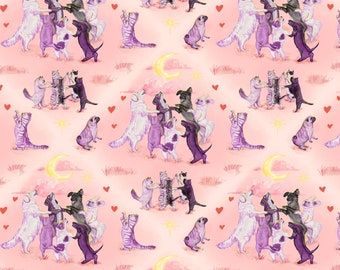 2x Sheets of funny dogs and cats dancing in a circle wrapping paper Gift Wrap - Celestial Lunar moon- cottagecore Gift Paper