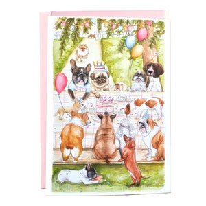 Party Geburtstagskarte für Hunde - Lustige Geburtstagskarte Handgemalte Illustrationen - Humorvoller Welpe Mops - Französische Bulldogge Corgis - Shih Tzu Hundemutter Karte
