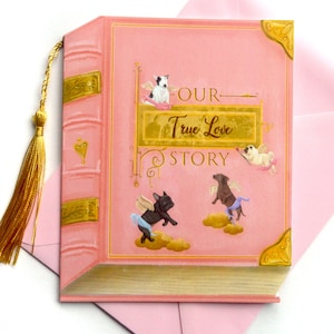 True Love Story Hund Cherub Karte - Lustige Glückwunschkarte zum Jubiläum - Vintage Buchillustration