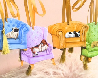 Custom Hand-Painted Pet Ornament: Vintage French Pastel Art Home Decor