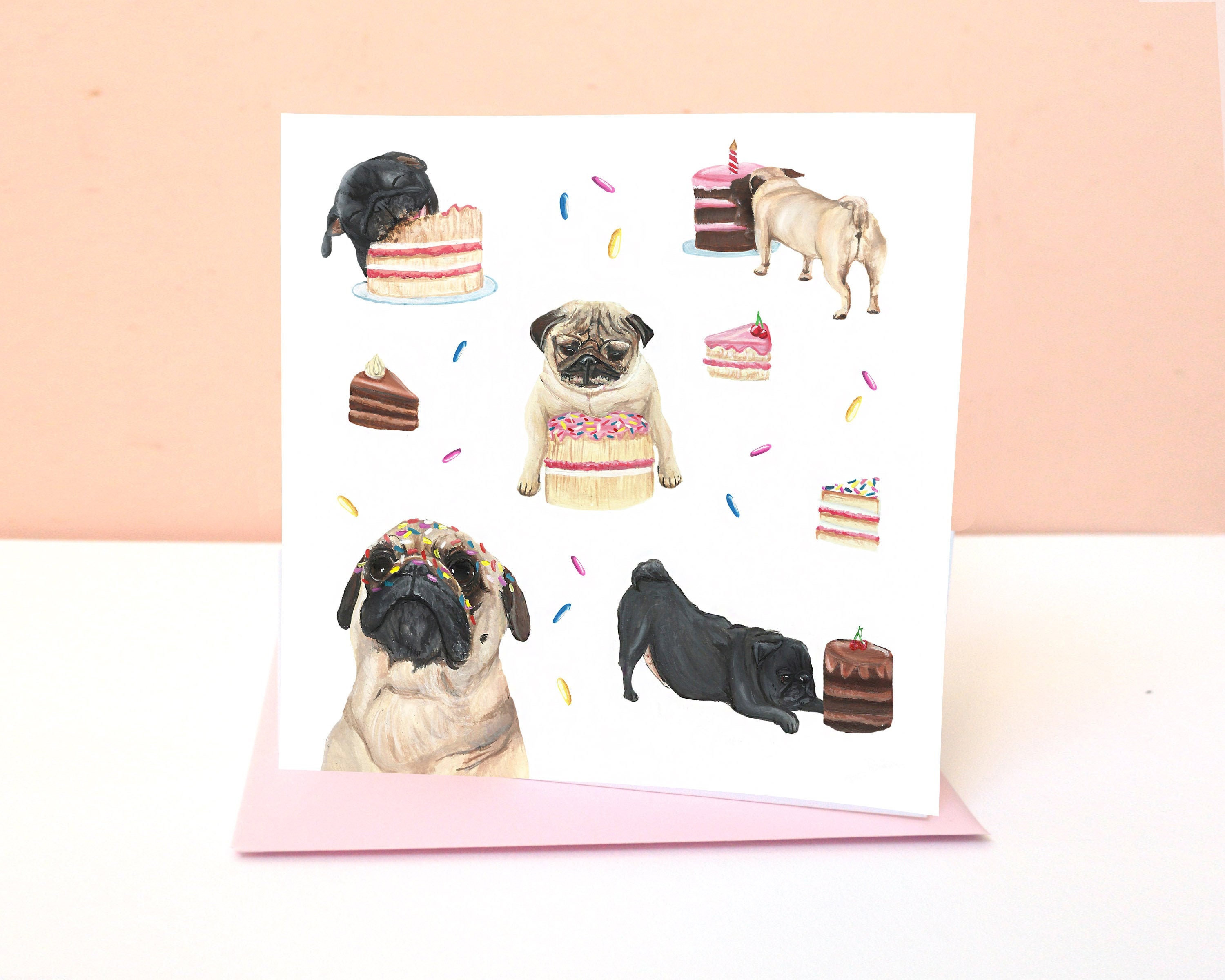 pug eating cake