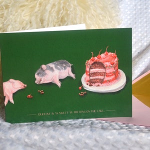 Funny Pig anniversary Card Our love is as sweet as the icing on the cake....Because couples that eat together, stay sweet together card image 2