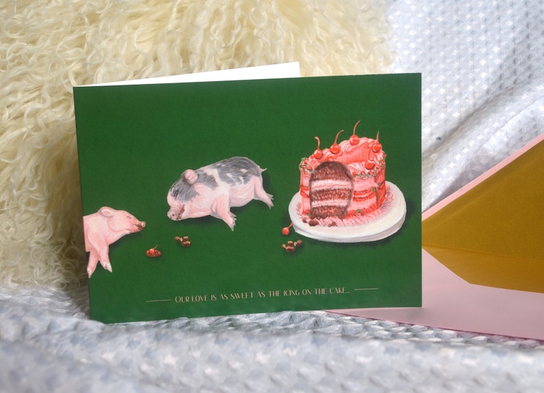 Funny Pig anniversary Card Our love is as sweet as the icing on the cake....Because couples that eat together, stay sweet together card image 2