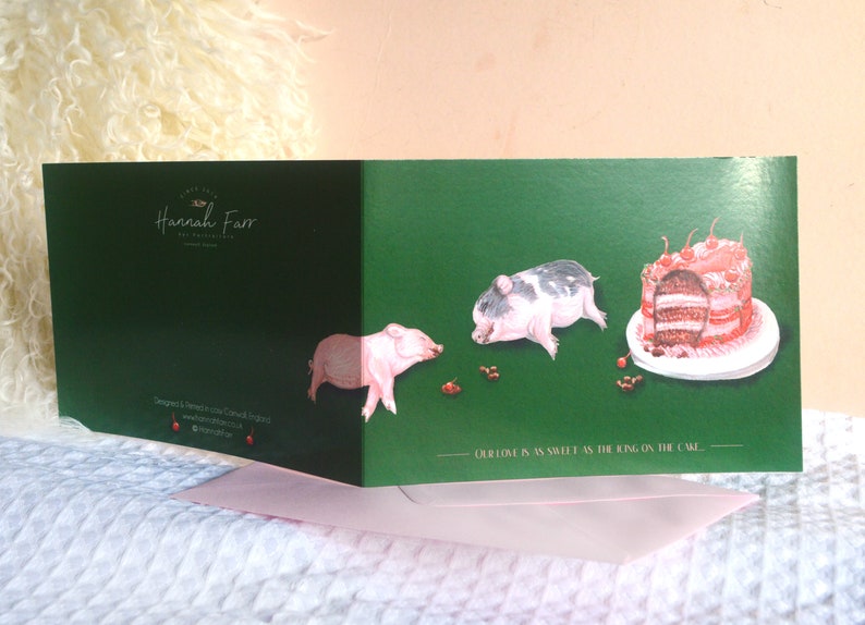 Funny Pig anniversary Card Our love is as sweet as the icing on the cake....Because couples that eat together, stay sweet together card image 3