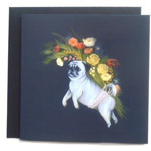 Floral Mops Grußkarte - Dark Flowers Mops Liebe illustrierte Grußkarte - Dog Mom Card