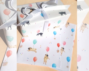 Pug Birthday Wrapping Paper: Funny Gift Wrap Sheets, Recycled Paper