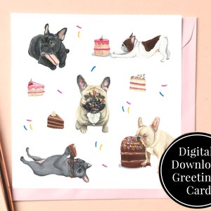 Téléchargement numérique Français Bulldog Carte d’anniversaire- Carte d’anniversaire frenchie imprimable- Carte Frenchie téléchargeable- carte de téléchargement instantané